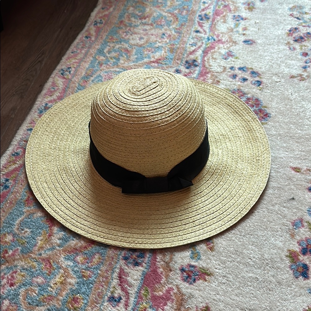 Elegant Tan Sun Hat with Black Ribbon